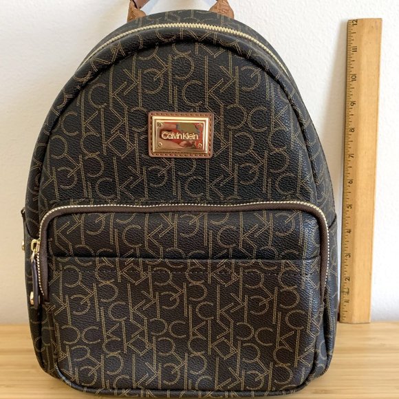 Large Brown Monogram Calvin Klein Backpack - Picture 5 of 7
